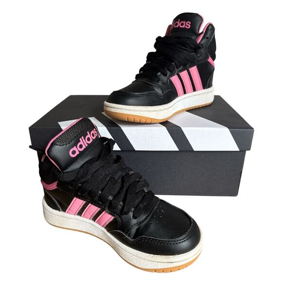 Adidas Originals Hoops 3.0 Mid Sneaker Black/Pink Toddler Girls Size 11K Ankle - Picture 1 of 6